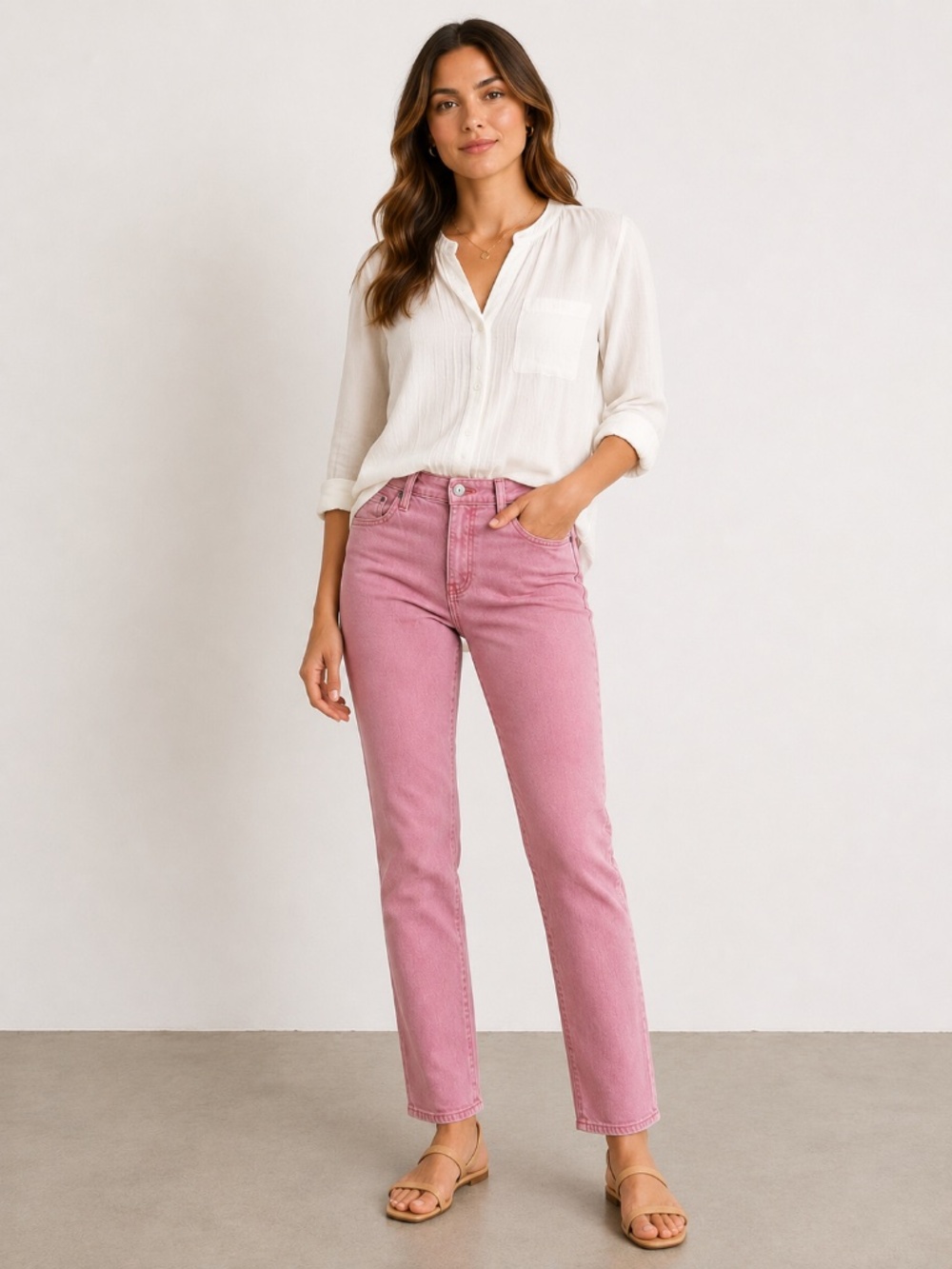 AG ADRIANO GOLDSCHMIED Stevie Ankle Slim Straight Pink Stretch Jeans Size 28R - Picture 8 of 8
